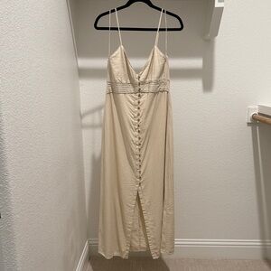 Zara Cream Strappy Linen Blend Midi Dress